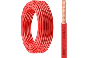 KIMBLUTH THHN Wire 10 Gauge 25 FT Stranded Copper Wire, 10 AWG Copper Wire Rated up to 600V Building Wire Nylon Jacket for Residential, CNC, Ground, Industrial (10 Gauge, Red)