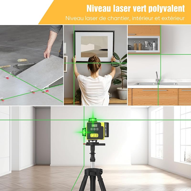 Nivel láser autonivelante 360° X 4, láser de construcción 4D con 16 líneas láser, modo de pulso para exteriores, 2 baterías, autonivelación, soporte rotativo, control remoto.(Sin Trípode)