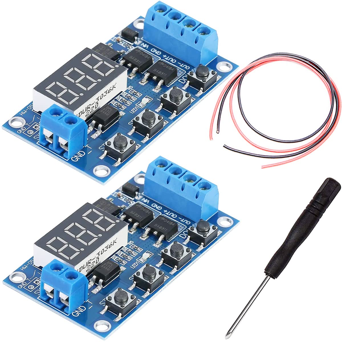 Youmile 2 pcs DC 5V-36V Timer Module Digital LED Relay Board Trigger Cycle Delay Timer Switch Timer Delay Module with screwdriver Red and black cable