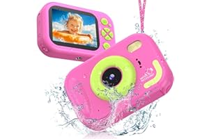 USTEETIC Kids Camera Waterproof, IP68 Underwater Camera for Kids Aged 3-12, HD Kids Digital Camera with 1080P Video Recording, Durable ABS Material, Pool Toys for Boys Girls with 32GB Card (Pink)