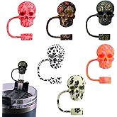 6Pcs 10mm/0.4in Silicone Straw Toppers - Cool Skull Shape Straws Tumbler Accessories for Man & Woman - Reusable&Dust-proof Straw Covers Cap Compatible with Stanley Cup 30 40oz with Handle