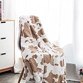 PAPER JAZZ Cartoon Cow Print Flannel Blanket, Soft Fleece Throw Blanket - Lightweight, Cute, Khaki Cow - 51x63inch, for Baby, Kids, Adults, Teens, Gift
