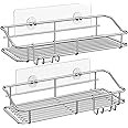 Nieifi Shower Caddy Shelf Storage Rack Adhesive Without Drilling Stainless Steel with Hooks for Washroom, Lavatory, Restroom, Toilet, Bathroom, Kitchen - 2 Pack
