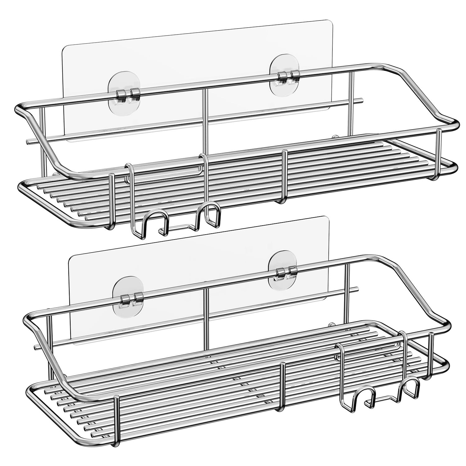 Photo 1 of Nieifi Shower Caddy Shelf Storage Rack Adhesive Without Drilling Stainless Steel with Hooks for Washroom, Lavatory, Restroom, Toilet, Bathroom, Kitchen - 2 Pack