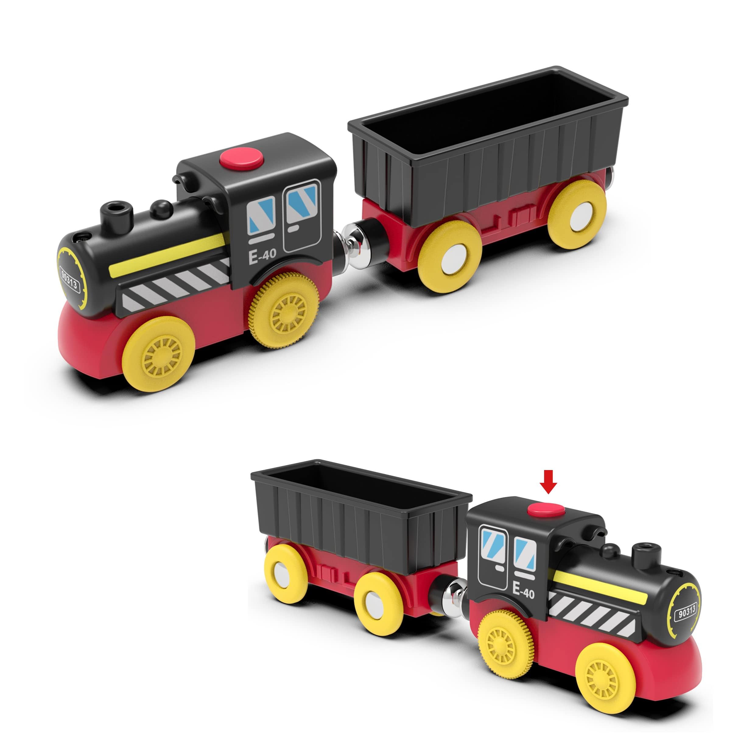 Battery Operated Locomotive Train, Magnetic Trains Toy for Wooden Tracks, Motorized Train Compatible with Thomas, Brio, Chuggington, Melissa & Doug