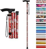 SupreGear Folding Walking Cane Adjustable 85-95 cm Red Floral Lightweight