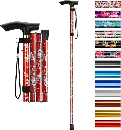 SupreGear Folding Walking Cane Adjustable 85-95 cm Red Floral Lightweight