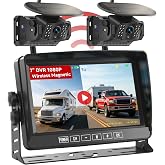 Venluna Dual Wireless Magnetic Backup Camera with 7” 1080P HD 4CH Monitor | Solar 15000mAh Rechargeable Night Vision Rear Cam