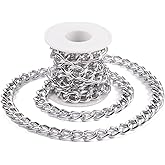 Boutigem 6.56 Feet Silver Oxidation Aluminum Curb Chain Roll, 17x13x3mm Unwelded Oval Twisted Link Chains with Spool, Metal Cable Chain Jewelry Making Craft Chain for Necklace Bracelet DIY Supplies