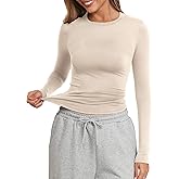 PALINDA Fitted Long Sleeve Shirts for Women Crew Neck Basic Stretchy T-Shirts Casual Layering Tee Shirt Crop Tops