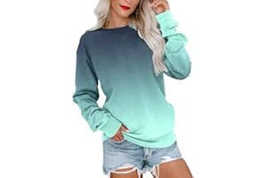 Ollysqiar Womens Crew Neck Color Block/Solid Print Sweatshirts Tops Long Sleeve Casual Pullover Cute Lightweight Loose Tops D