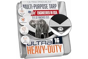 KING-A-MA-JIGS 12x12 Ultra Heavy Duty Tarp, Extra Thick 16 Mil, UV Resistant, Grommets Every 18 Inches - Waterproof Plastic Poly Tarpaulin - (Reversible, Silver and Black) (12' x 12' Feet)