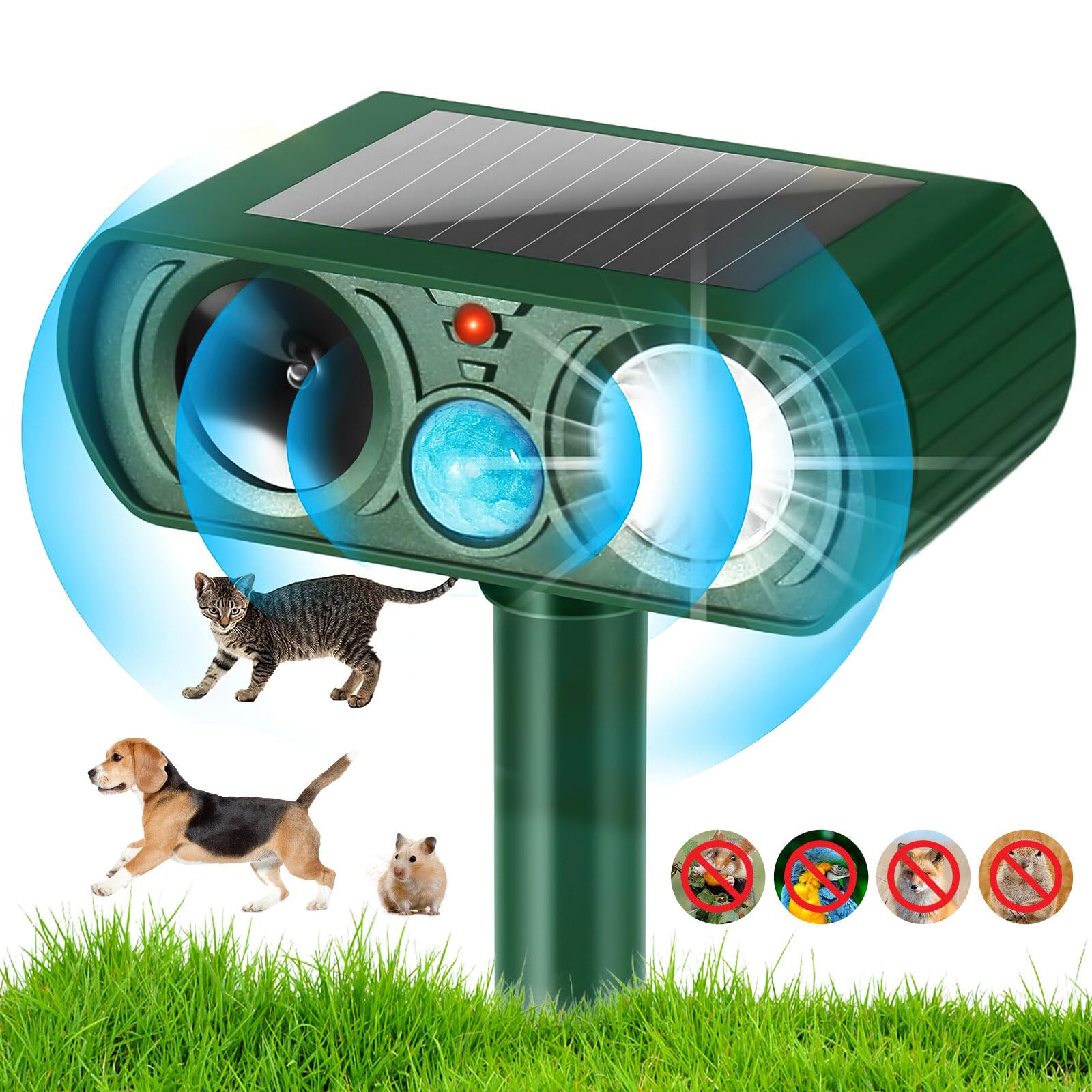 Ultrasonic Cat Repellent, Cat Deterrents for Gardens Solar Powered Waterproof,with Motion Sensor and Flashing Light, Outdoor Animal Repeller, Cat Scarer for Squirrels, Cats, Dogs, Rats
