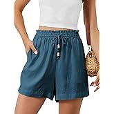 Beautiful Nomad Womens Casual Linen Shorts Drawstring Elastic Waist Summer Beach Shorts Vacation Outfit with Pockets