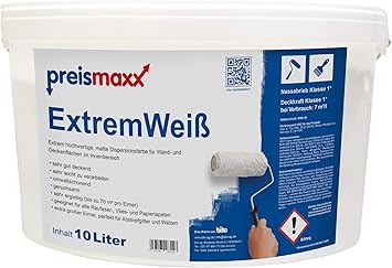 Preismaxx Wandfarbe Weiss Hohe Deckkraft Klasse 1 10 Liter Nassabriebklasse 1 Matt Extremweiss Amazon De Baumarkt