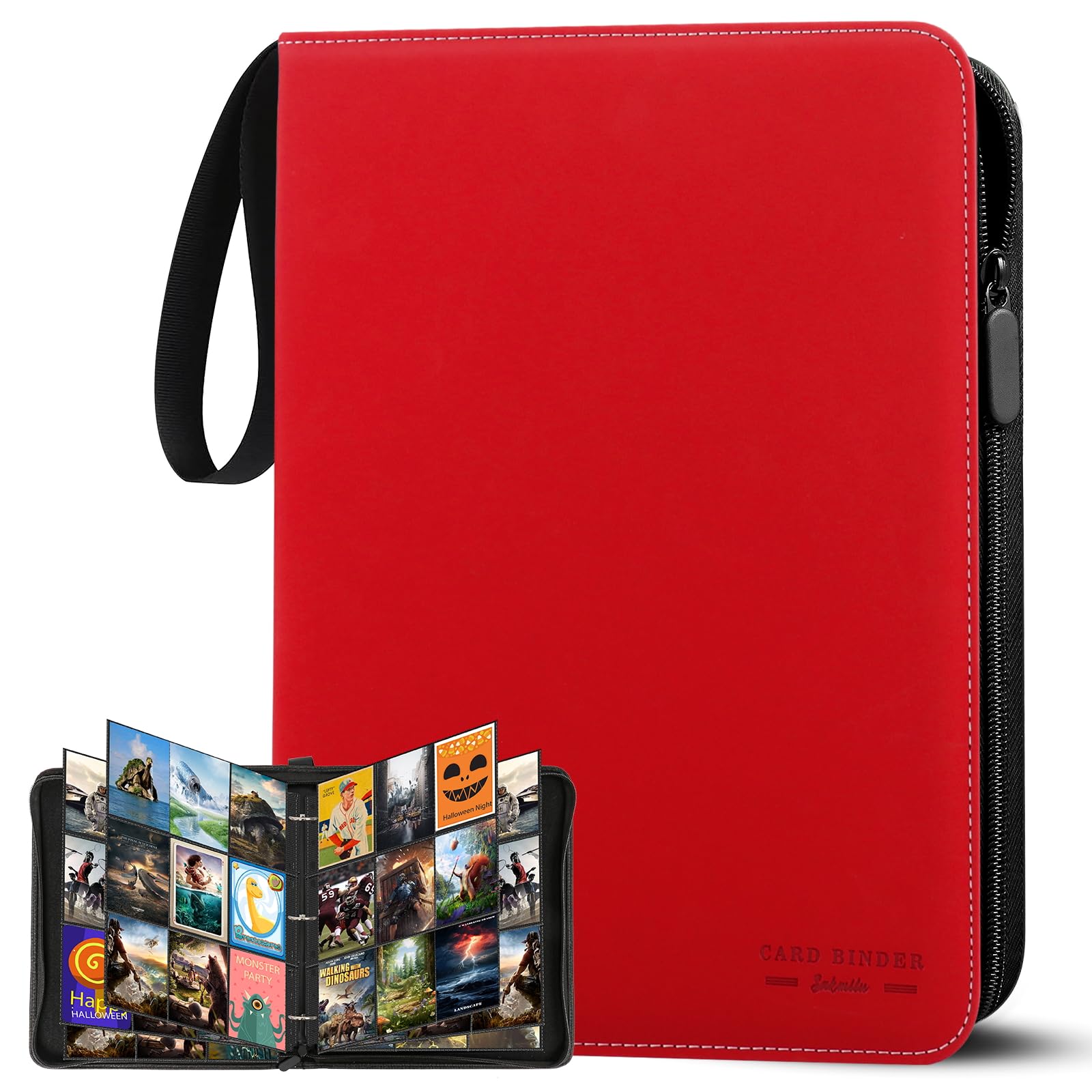 Trading Card Album,9 Pocket 30 Pages Card Binder Holder Holds Up to 540 Cards,Large Cards Book with Zip for Playing Cards,Sports Cards,Ninjago,TCG,MTG Cards(Red)