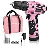 WORKPRO Pink Cordless Drill Driver Set, 12V Electric Screwdriver Driver Tool Kit for Women, 3/8" Keyless Chuck, Charger and S