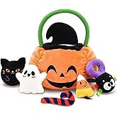 My First Halloween Baby Toys, Cute Pumpkin Stuffed Animal with Ghost Spider Black Cat Candy Corn Plush Toys for Baby Boys Girls, Halloween Plush Gifts Basket Party Favors for Kids Babies Toddlers