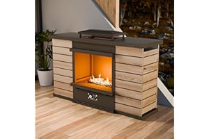 INTER HUT 63'' Outdoor Propane Fireplace with Tank Storage & Extra Storage Cabinet, CSA Certified 50,000 BTU Patio Firepit with Dust Cover for Garden, Backyard and Balcony, Gray/Beige