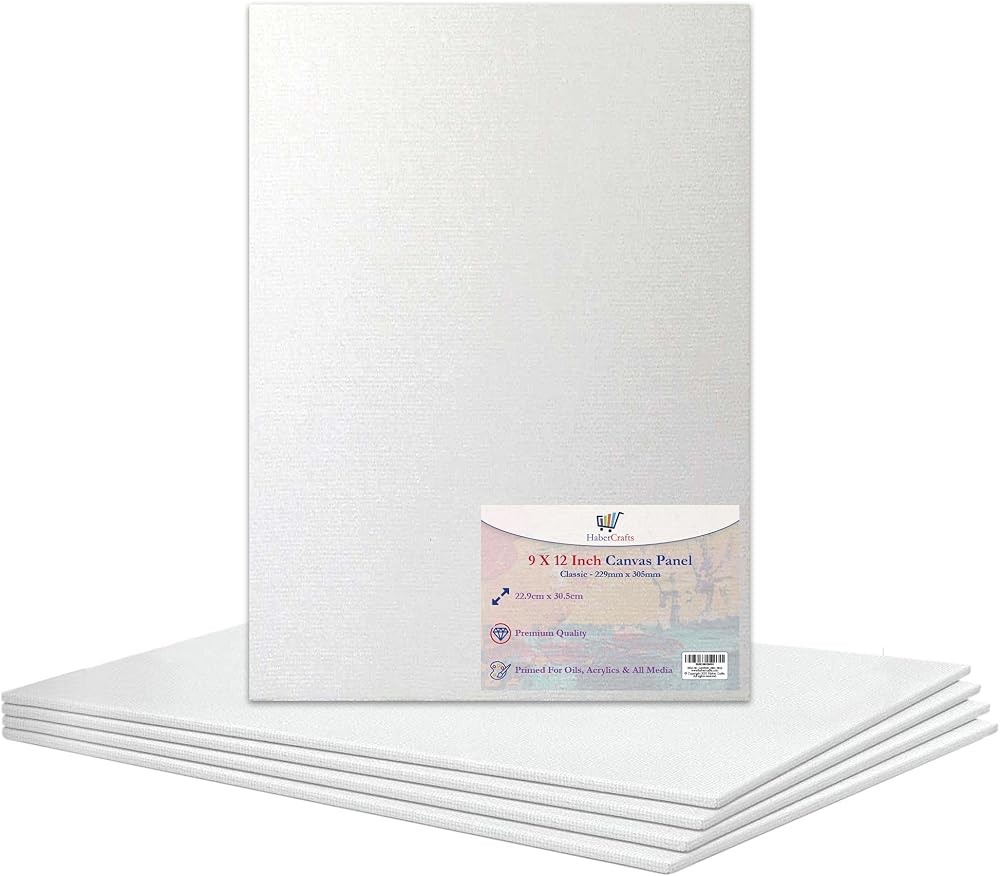 Habercrafts 9x12 Inch Canvas Panels 5 Pack 100% Cotton Primed Ready to Use