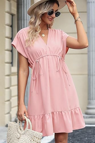 princess polly baby blue dress Dokotoo Womens Casual Summer Dresses Boho Babydoll Drawstring Ruched Ruffle  A Line Swing Tunic Dress Empire