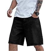 Verdusa Men's Jorts Baggy Jean Shorts Mid Waist Vintage Summer Denim Shorts