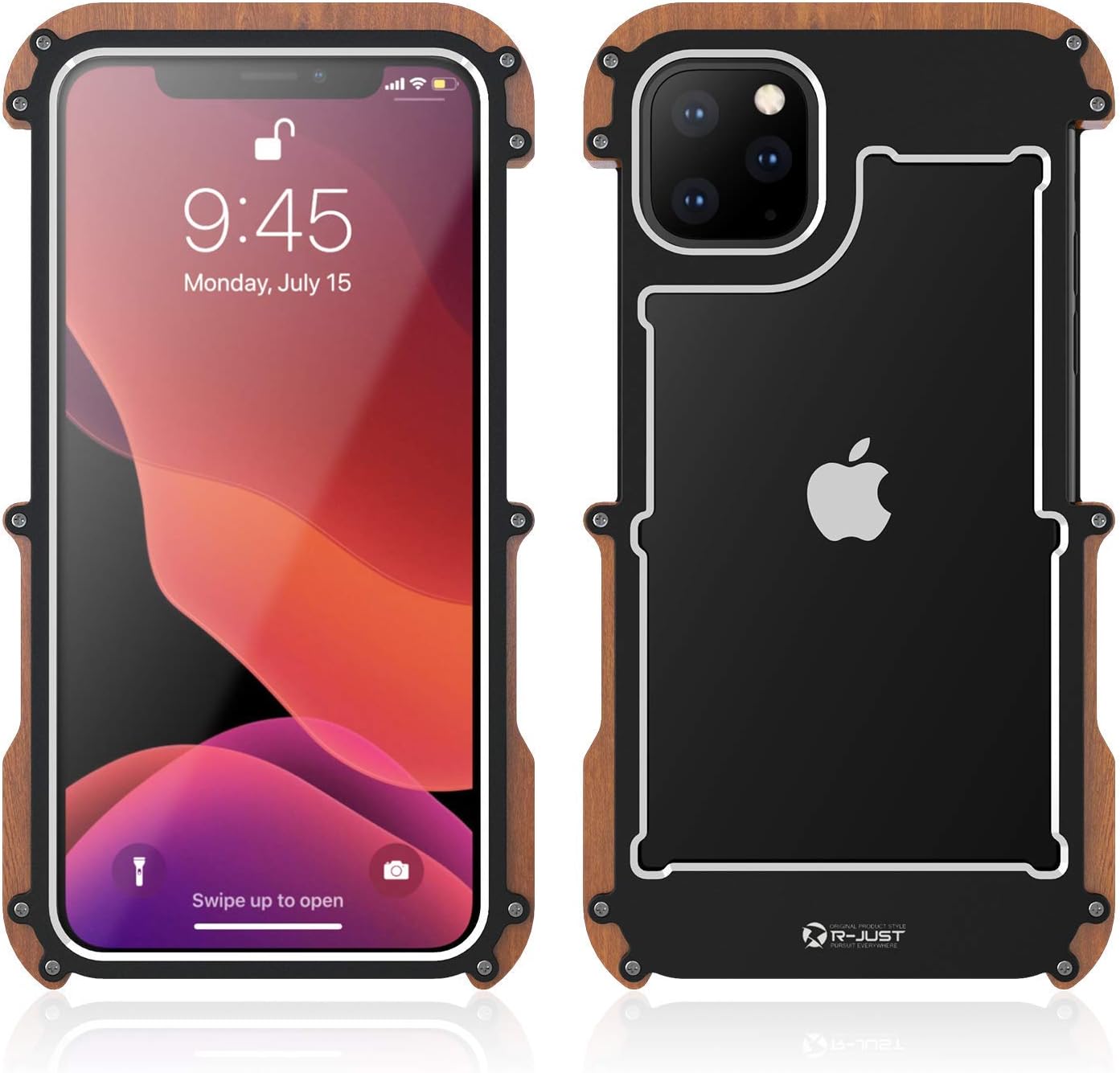 BpoweiPhone 11 Wood Metal Frame Case,Drop Protection Ultra Thin Aluminum Metal Cover Protective Case Shockproof Dropproof Bumper Frame for iPhone 11 6.1" 2019 (iPhone 11 6.1")