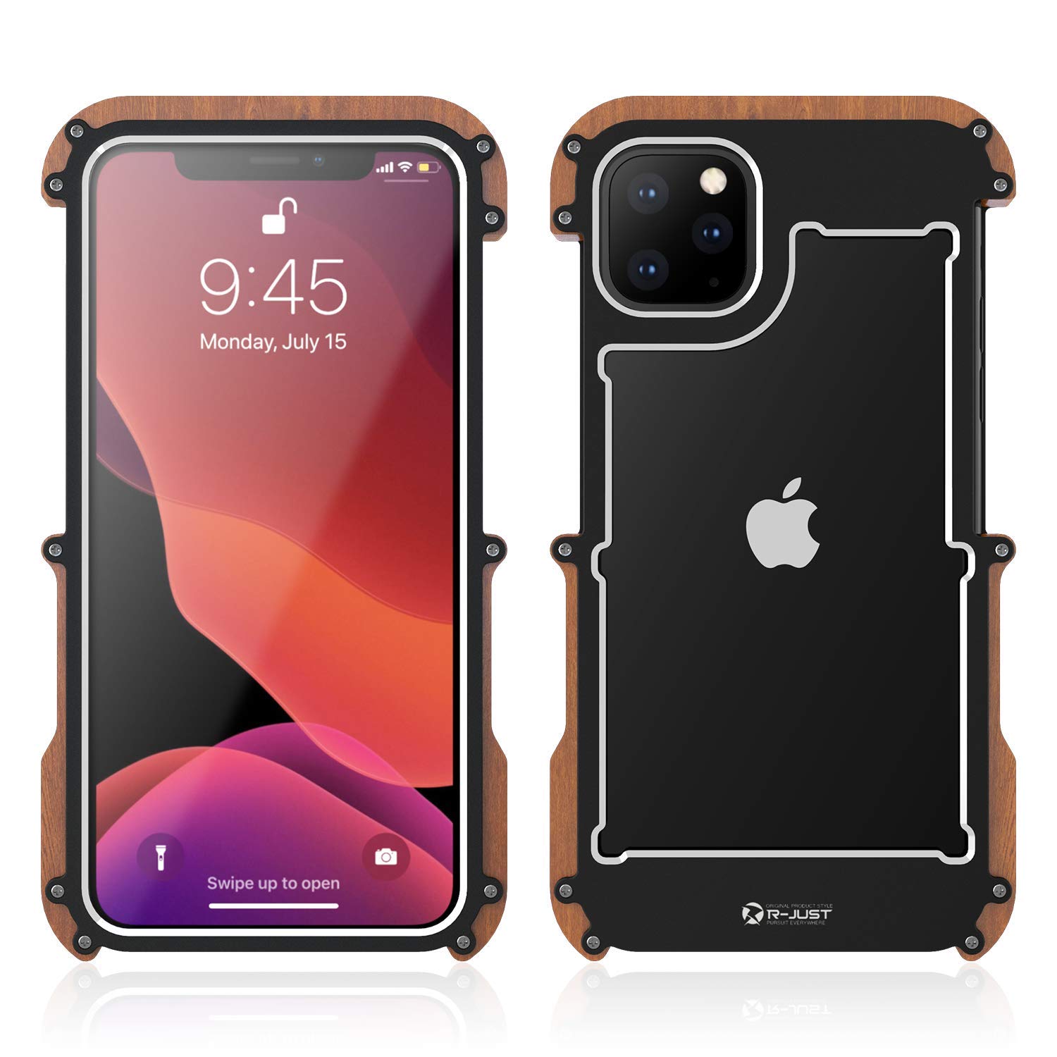 BpoweiPhone 11 Wood Metal Frame Case,Drop Protection Ultra Thin Aluminum Metal Cover Protective Case Shockproof Dropproof Bumper Frame for iPhone 11 6.1" 2019 (iPhone 11 6.1")