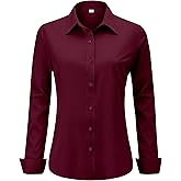 hearain Soft Wrinkle-Free Women's Button Down Dress Shirts Solid Long Sleeve Work Blouses Fit Stretch Casual Tops XXS-6XL