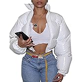 UANEO Women's Cropped Puffer Jacket Winter Shiny Zip Up Short Bubble Puffy Coats