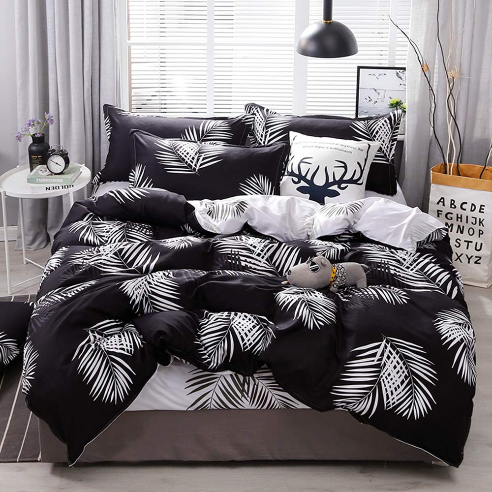 Palm Leaves Comforter Cover Decorative Botanical Leaves Print Bedding Set for Boys Girls Teens Plant Black White Soft Microfiber Polyester Duvet Cover with 2 Pillow Shams, 3 Pieces, Zipper King — image 1