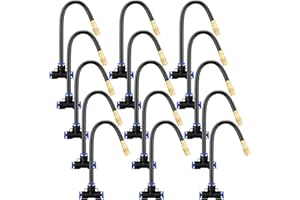 Zonon Brass Misting Nozzles Tee with Built in Hose 360 Degree Rotation Adjustable Water Mister Nozzles Thread Sprayer 0.043" Misting Parts and Accessories for Patio Outdoor Cooling(15 Pcs,8 Inch)