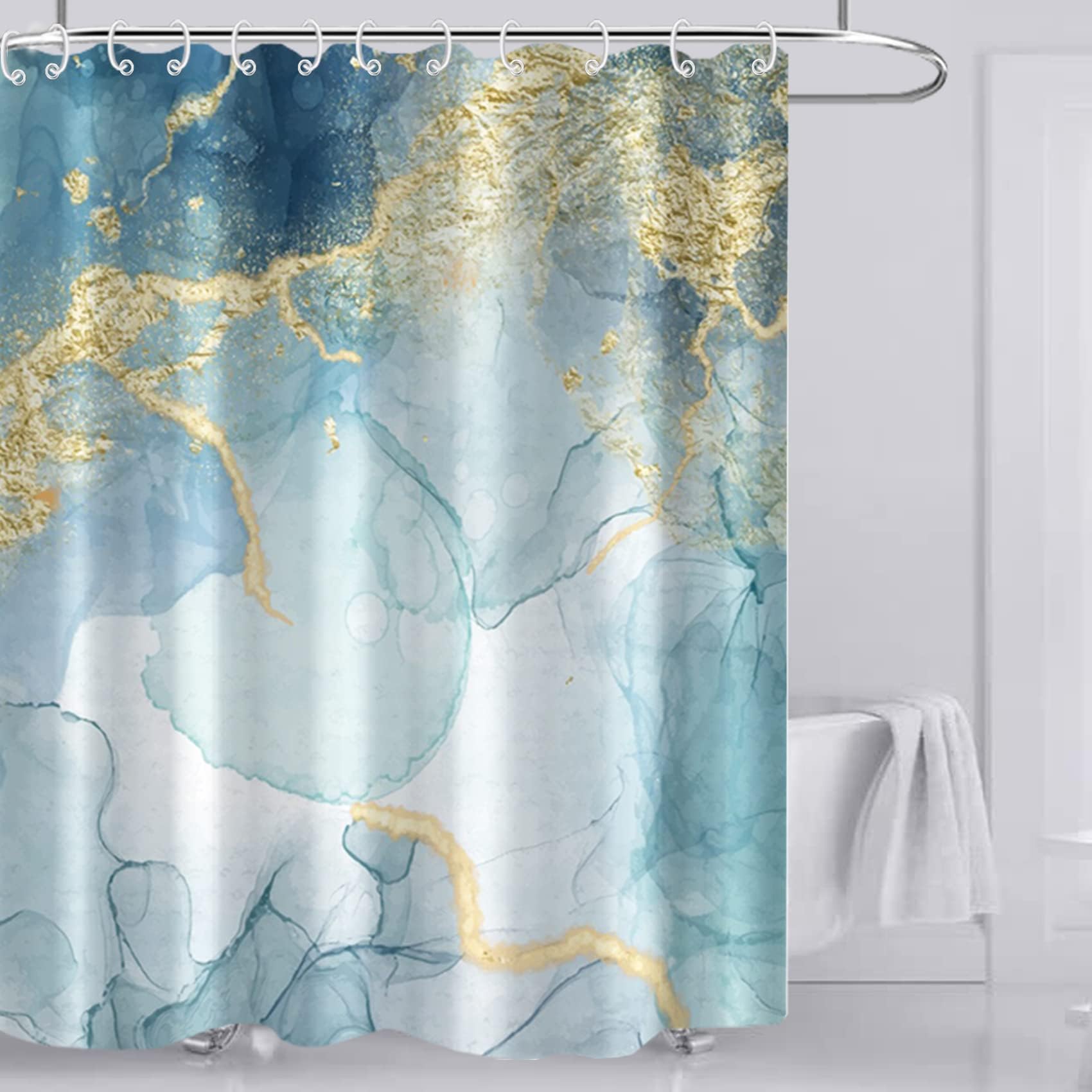 AWERT Teal Marble Shower Curtain for Bathroom