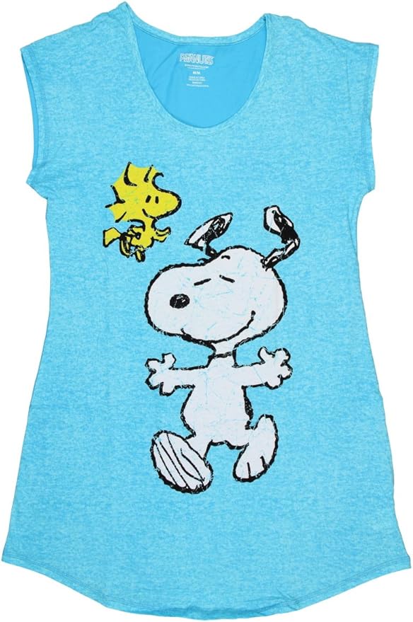 Peanuts Women's Snoopy Nightgown, Light Blue, L at Amazon Women’s