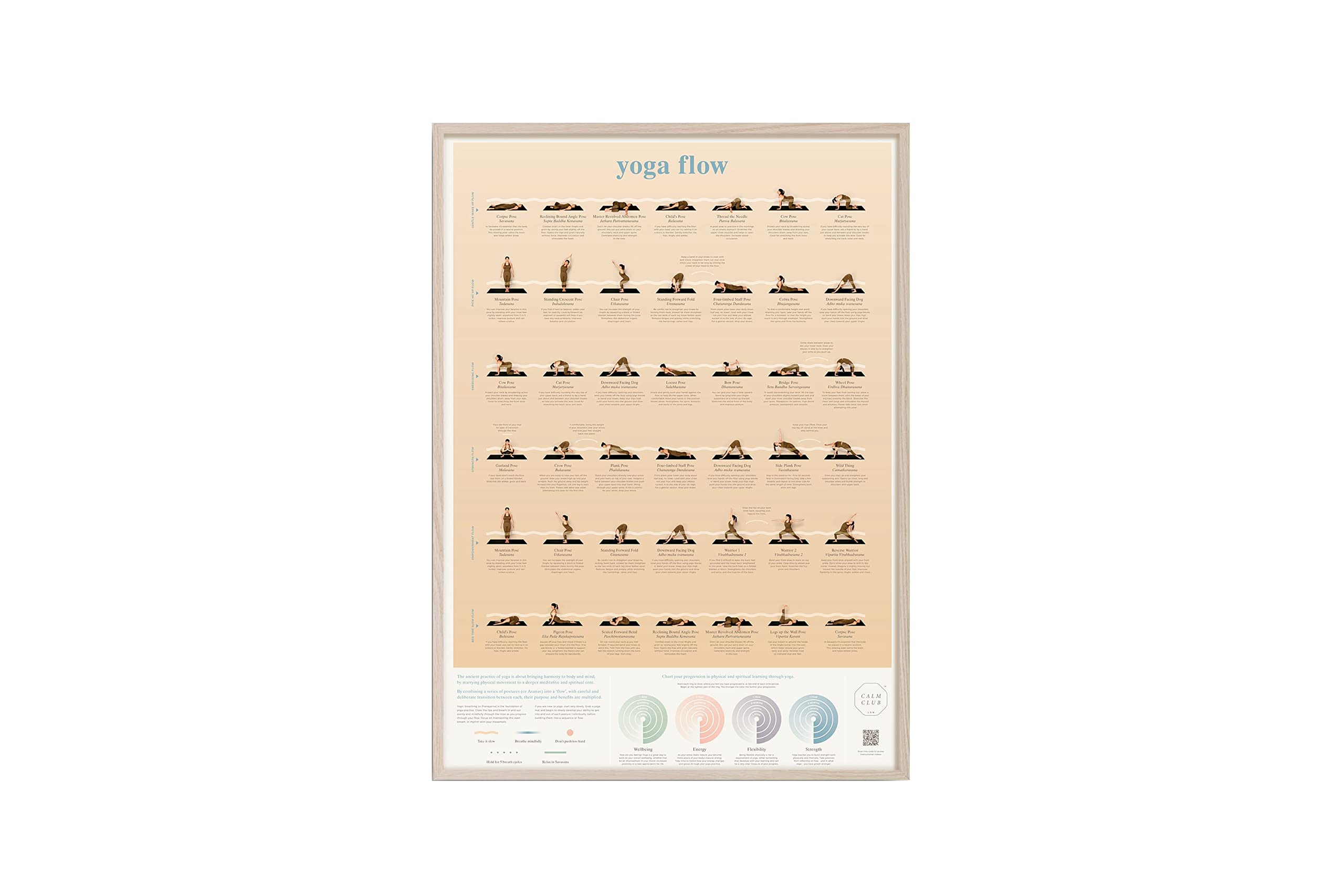 Luckies of London Calm Club Yoga Flow - Yoga flow chart wall art poster - Yoga Exercises and Mindfulness Activities