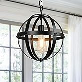 DLLT Vintage Globe Pendant Hanging Light, Matte Black, 1-Light, E26 Base, Ideal for Dining Room, Kitchen Island, Living Room,