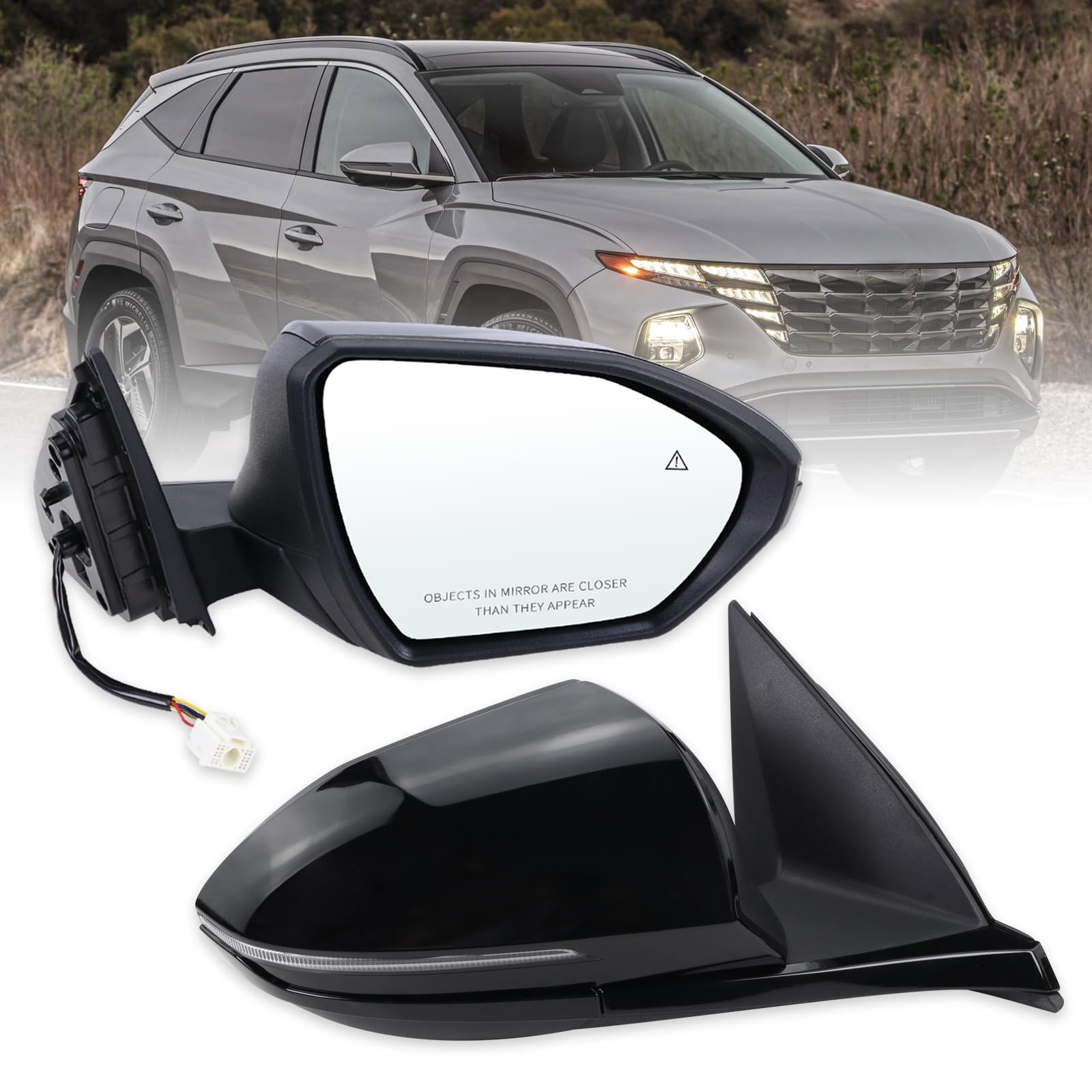 Photo 1 of Lqito Right Passenger Side Door Mirror Compatible With 2022 2023 2024 2025 Hyundai Tucson With Power Glass Manual Folding Turn Signal Heated Blind Spot Black Replace#HY1321328 (8 Pins)