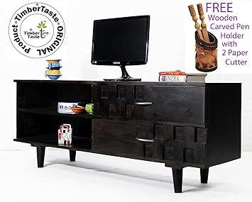 Daintree TimberTaste Sheesham Wood Dark Walnut Finish Open TV Unit Cabinet