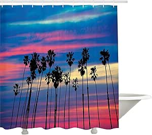 Yeuss - Cortina de ducha con dise?o de palmera y ¨rbol de California