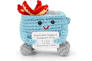 Keyrose Emotional Support Dumpster Fire Crochet with Positive Card, a Cute Funny Handmade Knitted Doll Room Decor Crochet Animals Support Buddies Birthday Coworker Gifts for Women(Blue)