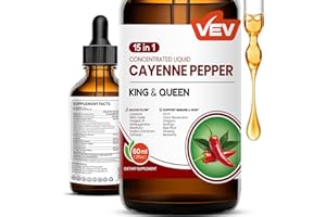 VEV 15-in-1 Cayenne Pepper Drops Liquid Supplement – Gentle Circulation, Energy & Metabolism Support with Vitamin D3 K2, L-Arginine, Resveratrol & Superfoods – Vegan, Non-GMO, 2 fl oz