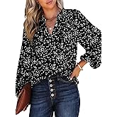 Dokotoo Women's Casual V Neck Alicia Floral Print Smocked Long Sleeve Chiffon Blouses Bohemian Top Shirts