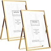 YiPinYin Gold 5x7'' Floating Frame Set of 2, For Photo Sizes 3.5x5'', 4x6'', 5x7'', Luxury Modern Gold Metal Frames for Tabletop/Shelf, Wedding, Birthday, Home or Office Decoration