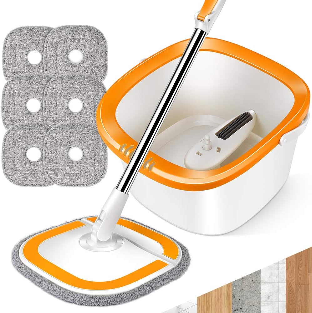 Flat Floor Mop and Bucket Set for Home Floor Cleaning, Spin