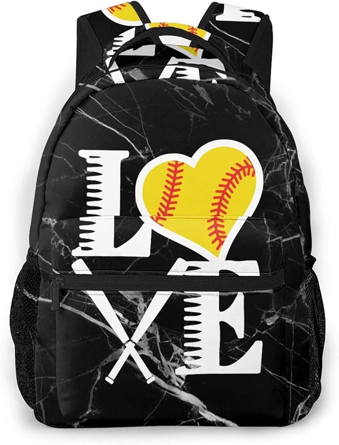 Black Backpack Softball Lover Daypacks for Women Men, Gym Backpacks for