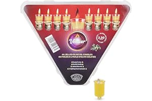 SHALHEVET LIGHT Vehaer 44 Gelled Prefilled Cups, Hanukkah, 2.5 Hour Burn, Chanukah Olive Oil, Ready to Use, Fits Most Menorah (Gelled Medium)