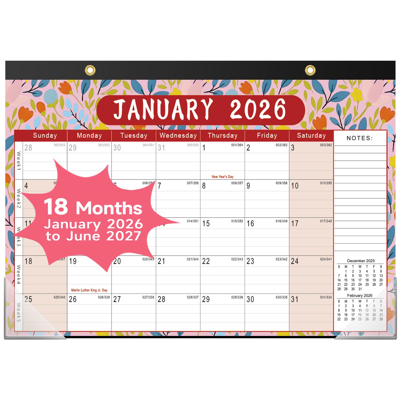 Photo 1 of ++7 PACK+++Timart Desk Calendar 2026-2027, 18-Month Calendar from Jan 2026 to June 2027, Large 17" x 12" Desktop Wall Monthly Calendar For Home School, Office(Floral)