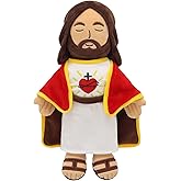 Yelakey 13.4" Jesus Plush Doll for Kids Jesus Plushie with Red Gold-Trimmed Shawl Christian Religious Gift Decoration for Christening Easter (Red)