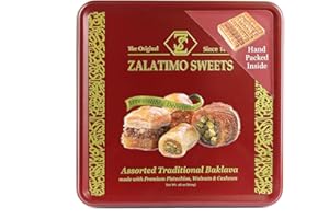 Zalatimo Sweets Since 1860, 100% All Natural Assorted Baklava, Slightly Sweet Baklava in Square Metal Gift Tin, No Preservatives, No Additives, No Corn Starch, No Syrups! 1.8Lbs