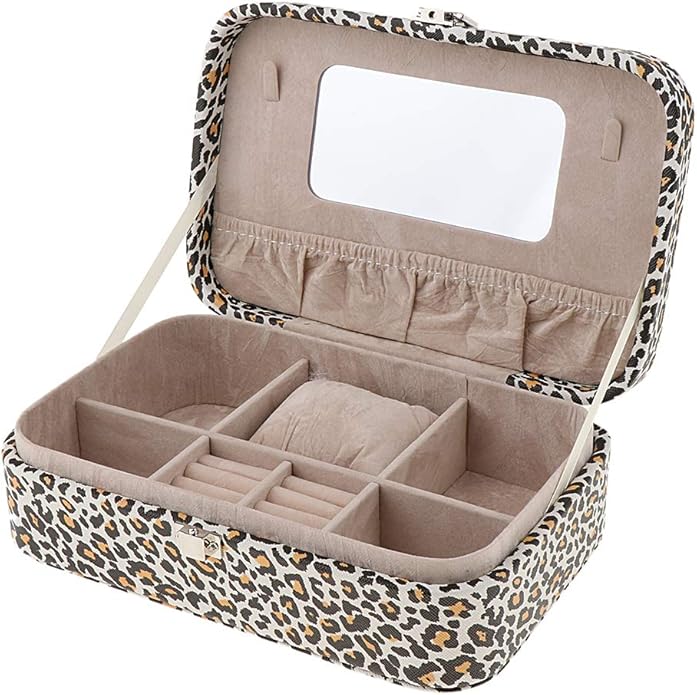 Lockable Jewelry Box, Small Travel Jewelry with Mirror